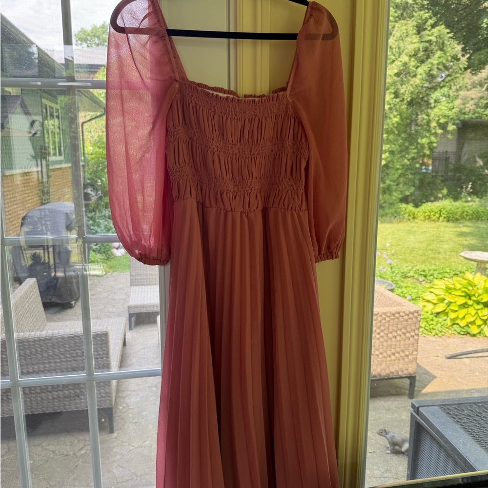 ASOS Long Sleeve Blush Milkmaid Dress with Sheer Details